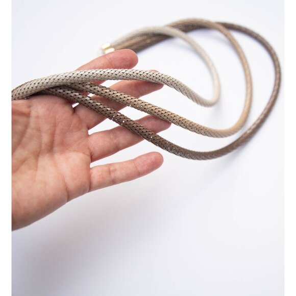 Womens Enameled Metal Mesh Rope Belt Multi-Chain Adjustable Cream Beige Brown - Picture 6 of 6